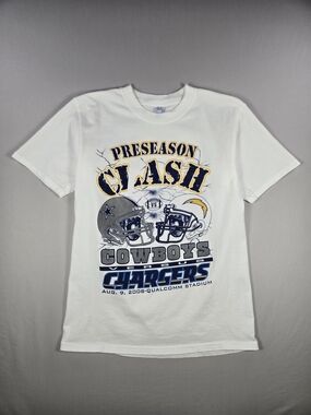 VTG 2008 NFL Preseason Clash Cowboys Chargers T-Shirt White Yazbek Size M